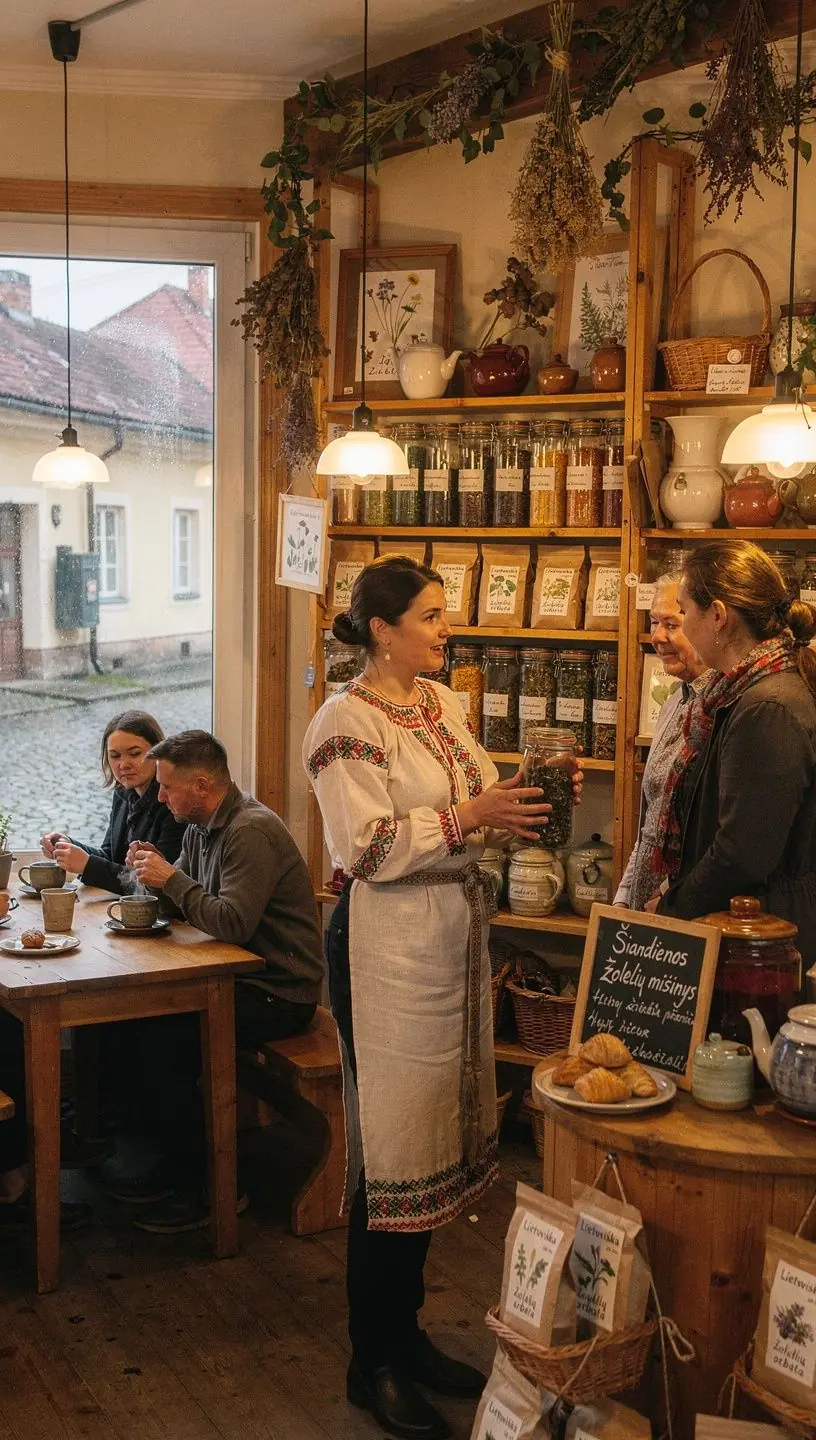 Rudens vaizdas su žolelių laukais ir arbatos augalais saulėlydžio šviesoje.